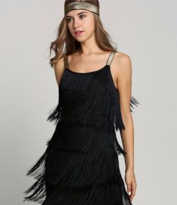 Adult Female Costumes to Hire - Black Tassel Dress - XS